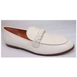 Coutgo Womens Cream Braided Strap Slip On Flat Loafers Almond Toe Shoes Size 8